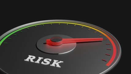 Gauge meter indicating high risk level, 
Investing risk, business risk concept