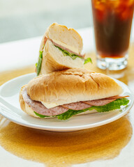 Iced Americano Coffee and Ham Sandwich Cafe Brunch