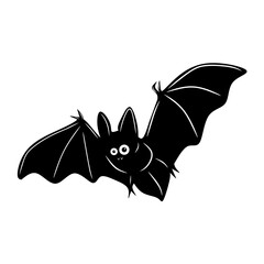 Bat cartoon, black isolated on white background, vector illustration for design and decor, Halloween