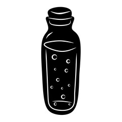 Magic potion black, cartoon isolated on white background, vector illustration for design and decor, Halloween, sticker, template