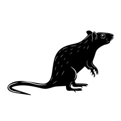 Rat black, cartoon isolated on white background, vector illustration for design and decor, Halloween, sticker, template