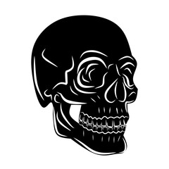 Skull black, cartoon isolated on white background, vector illustration for design and decor, Halloween, sticker, template