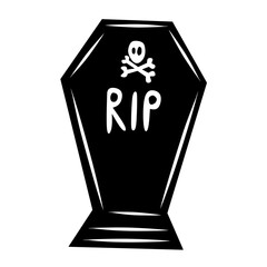 Tombstone doodle black, cartoon isolated on white background, vector illustration for design and decor, Halloween, sticker, template