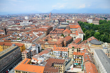 Fototapeta na wymiar View of Turin from the observation deck of Mole Antonelliana, Turin, Italy.