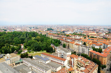 Fototapeta na wymiar View of Turin from the observation deck of Mole Antonelliana, Turin, Italy.