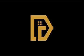 Letter DG logo design vector. Real estate abstract symbol. Monogram D-type logo. Outline the home icon vector.