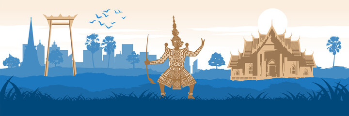 Fototapeta na wymiar symbol of Thailand and famous landmarks in silhouette design,vector illustration 