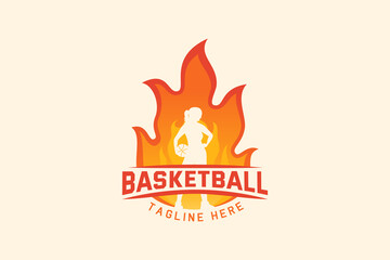 basketball logo vector graphic with woman holding ball in fire for any business especially for basketball game, club, team, match, etc.
