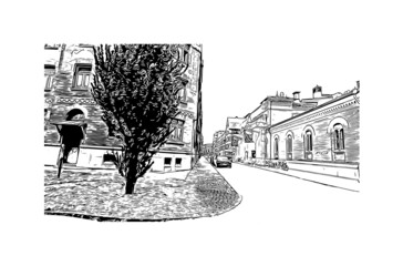 Building view with landmark of Gothenburg is the 
city in Sweden. Hand drawn sketch illustration in vector.