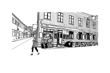 Building view with landmark of Gothenburg is the 
city in Sweden. Hand drawn sketch illustration in vector.