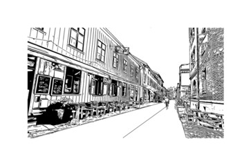 Fototapeta na wymiar Building view with landmark of Gothenburg is the city in Sweden. Hand drawn sketch illustration in vector.