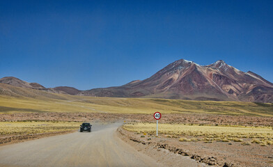 Off-road adventure in the beautiful Lake Miscanti on the altiplano, Atacama Desert, Chile