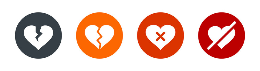 Broken love, separation, divorce icon set. Vector illustration