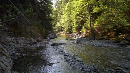 High angle of water rushing across a shallow creek bed