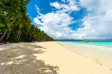 Pristine White beach in Boracay Island, Philippines.  Travel and nature.