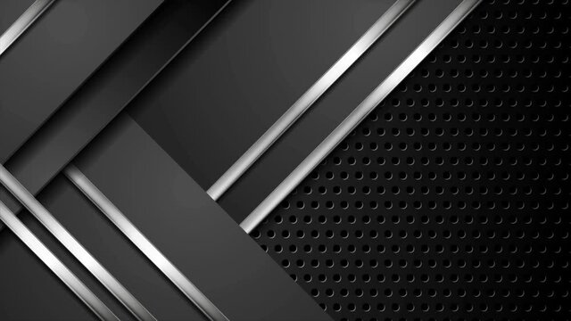 Silver metal stripes on dark perforated background motion design. Seamless looping. Video animation Ultra HD 4K 3840x2160