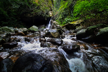 Naklejka na ściany i meble Waterfall in the Atlantic Forest biome, in the Três Picos National Park. Rio de Janeiro, Brazil.