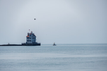 Lorain lighthouse and boat, Ohio, USA