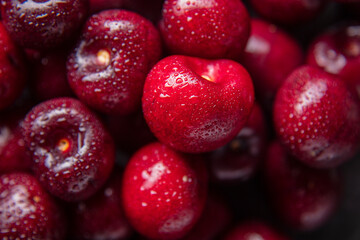 Fresh Cherries Close-Up With Water Drops