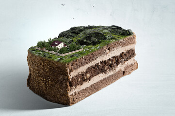 Green landscape on top of cake