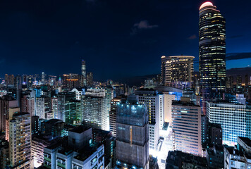  Central area of Hong Kong cityscape at night.