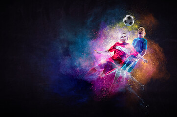 Obraz na płótnie Canvas Little soccer players in action. Mixed media