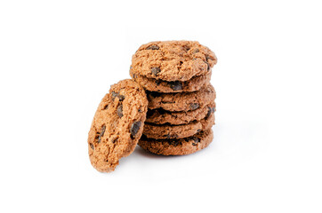 Group of homemade delicious chocolate cookie or biscuit on white background