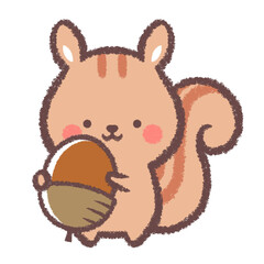 どんぐりを持つリス