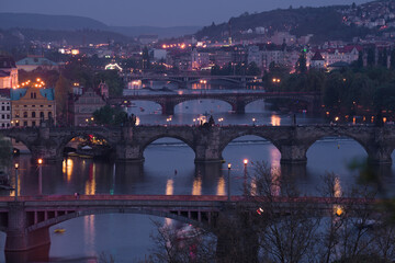 Prague bridges on an April evening. Czech Republic