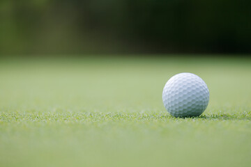 綺麗に手入れされたゴルフ場のグリーンと真っ白なゴルフボール