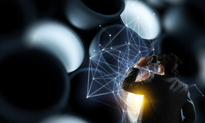 Man wearing virtual reality goggles