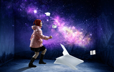 Girl walking in a fantasy world