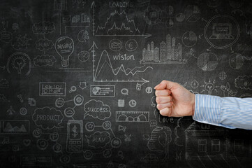 Fist caucasian hand gesture . Mixed media