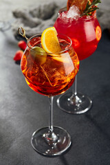 Classic aperol spritz cocktail. Dark background