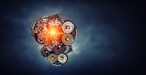 Gears and cogs macro . Mixed media