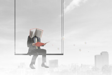 Businessman with notebook head. Business efficiency concept.