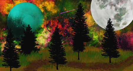 Obraz na płótnie Canvas moon and trees