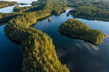 Blue lakes and Green forests In Punkaharju Nature Reserve in summer in Finland.