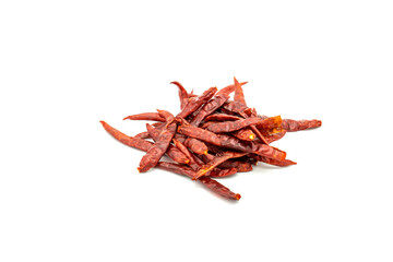 Dried red chillies isolated on white background.