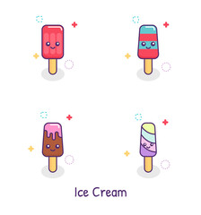 Set of ice cream cartoon vector.mint,strawberry,vanilla