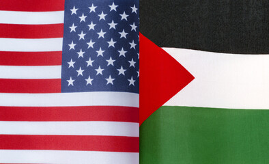 fragments of the national flags of the United States and Palestine in close-up
