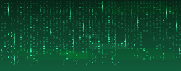 Abstract technology science binary code vector green background.Digital data and secure concept with number 0 and 1 and glow light.