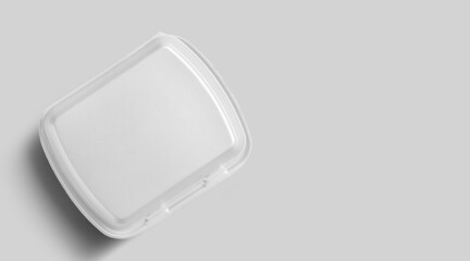 Top up view of blank white styrofoam isolated on grey. eco food lunch concept.