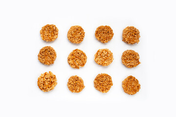 Rice cracker with coconut palm sugar on white