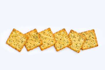 Seaweed crackers on white background.