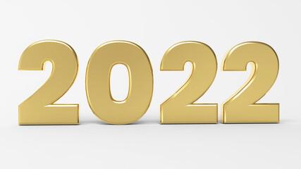 The 2022 gold on white background for happy new year content 3d rendering