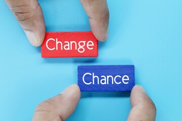 colored boards with the words chance and change