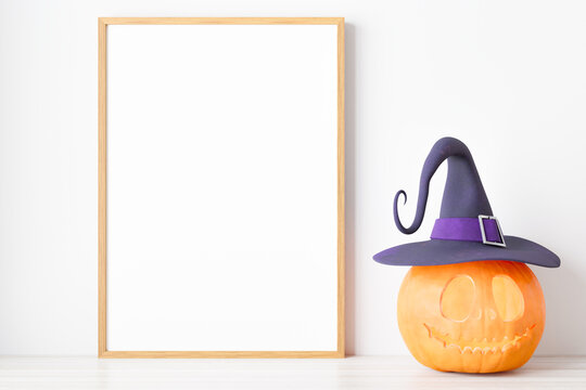 Mockup poster and photoframe with Halloween festival decoration