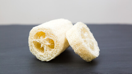 Loofah natural natural body washcloth close-up in the section.