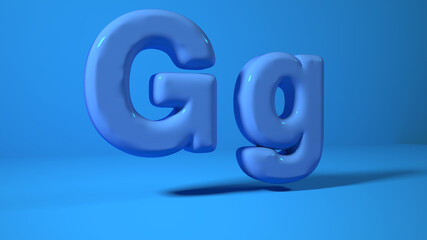 3d render blue bubble plastic on blue background letters g.